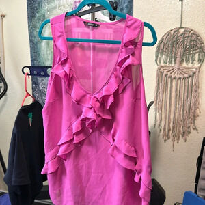 Pink Metro Now Crisscross Flowey Ruffle sleeveless blouse Size 14